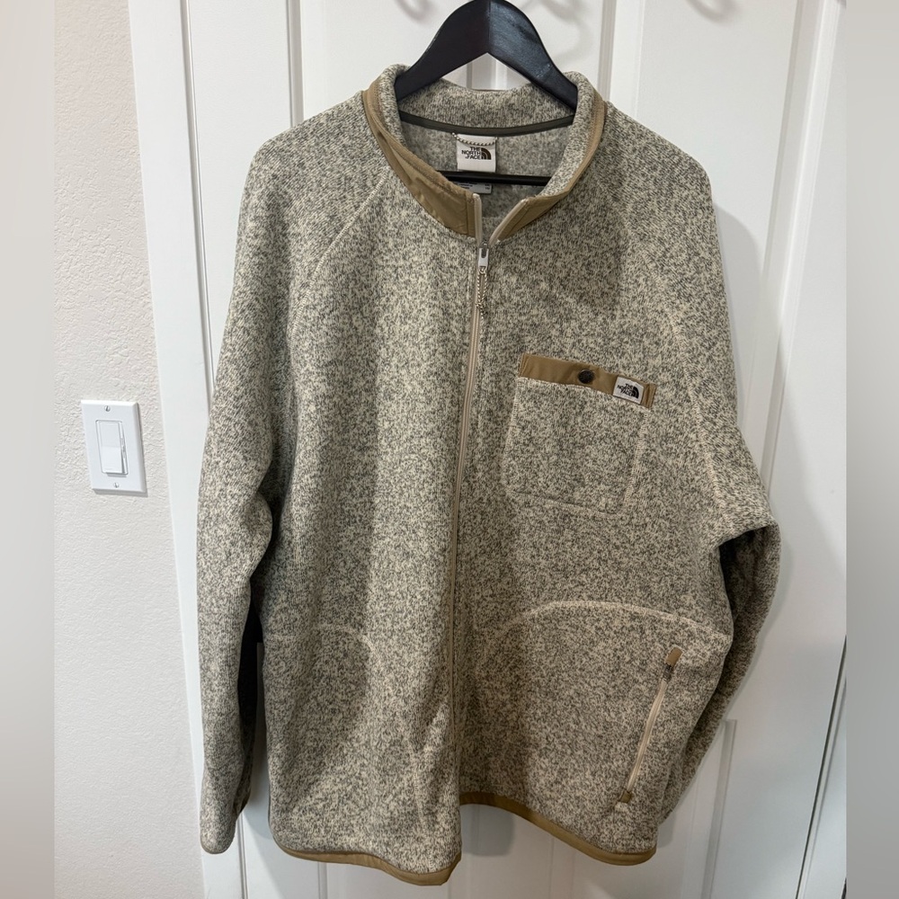 The North Face Men's Tan and Gray Zip-Up Sweater/Jacket 2XL